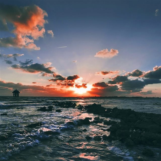 Amazing Sunset Over Sea Landscape iPad wallpaper 