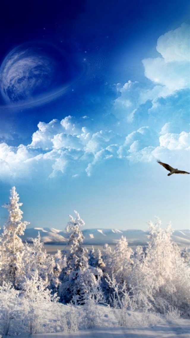 Nature Wonderful Winter Snowy Land Shiny Cloudy Space iPhone 8 wallpaper 