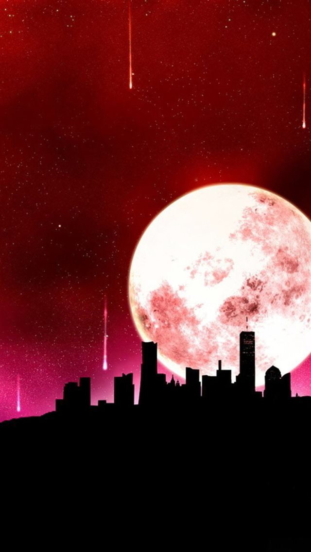 Super Moon Shiny Space Behind Building Outline iPhone 8 wallpaper 