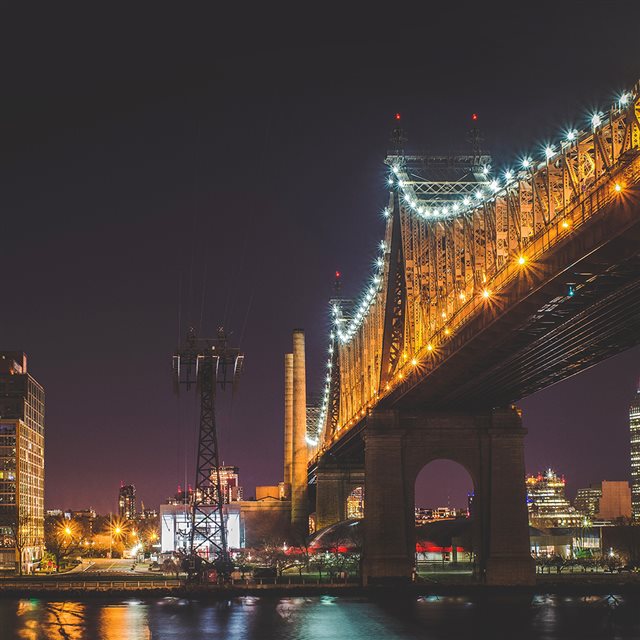City Night Bridge Light View iPad wallpaper 