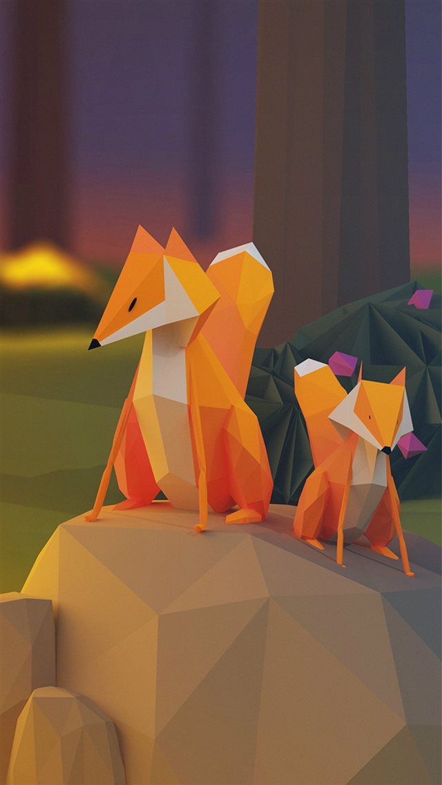 Two Fox Illust Art 3d Anima iPhone 8 wallpaper 