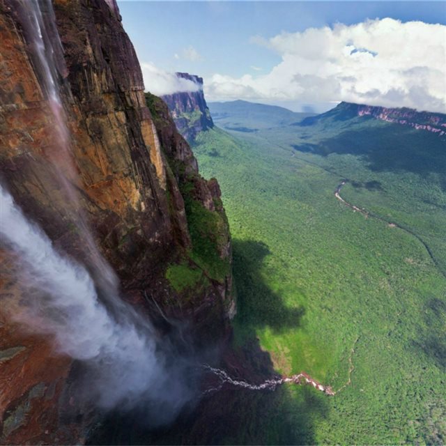 Nature Cliff Waterfall Descent Scenery iPad wallpaper 