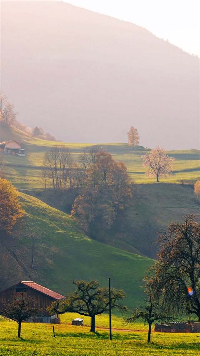 Sunny Countryside Hills Scenery iPhone 8 wallpaper 