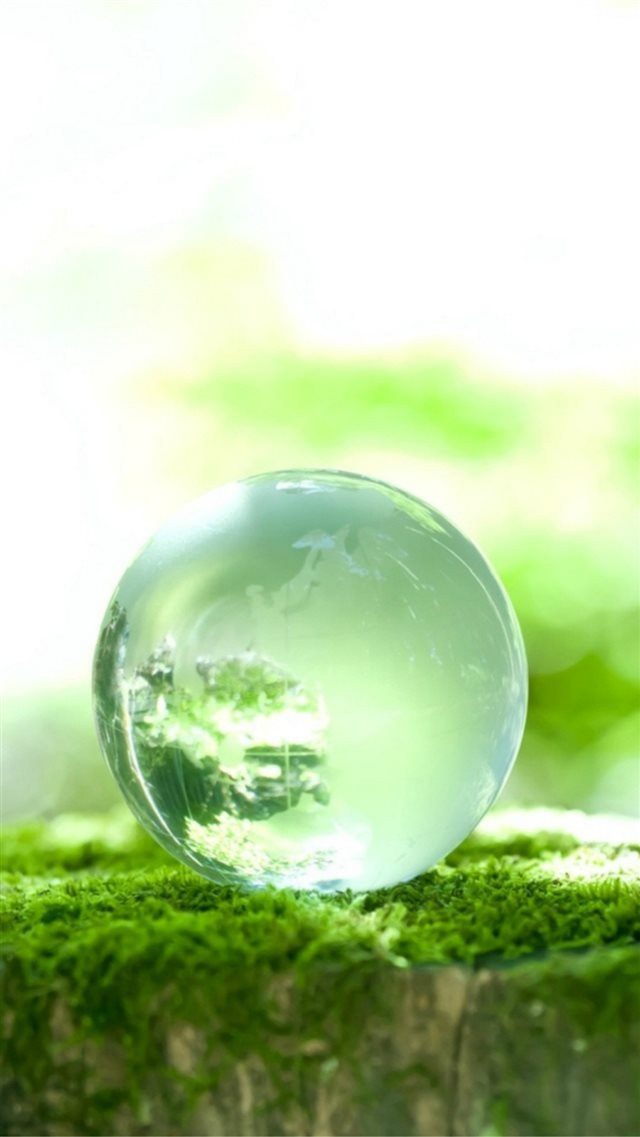 Pure Crystal Cyan Glass Ball Moss Macro iPhone 8 wallpaper 