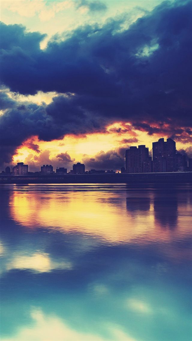 Fantasy Sunset Storm Riverbank Ciytscape iPhone 8 wallpaper 