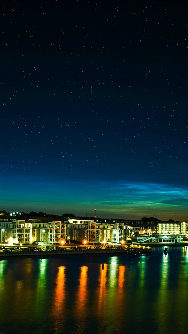 Aalborg Night Scene From Sea Dark Cityscape iPhone 8 wallpaper 