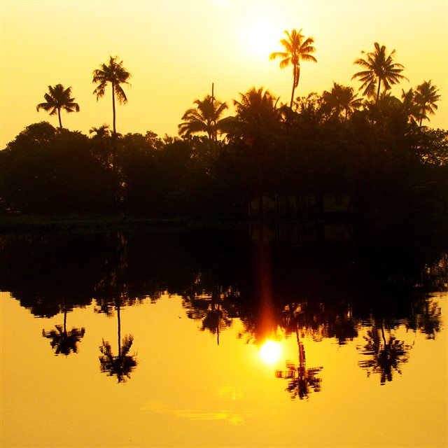 Tropical Island Sunset Reflection iPad wallpaper 