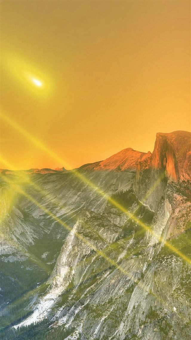 Yosemite Mountain Art Yellow Flare Sky Nature iPhone 8 wallpaper 