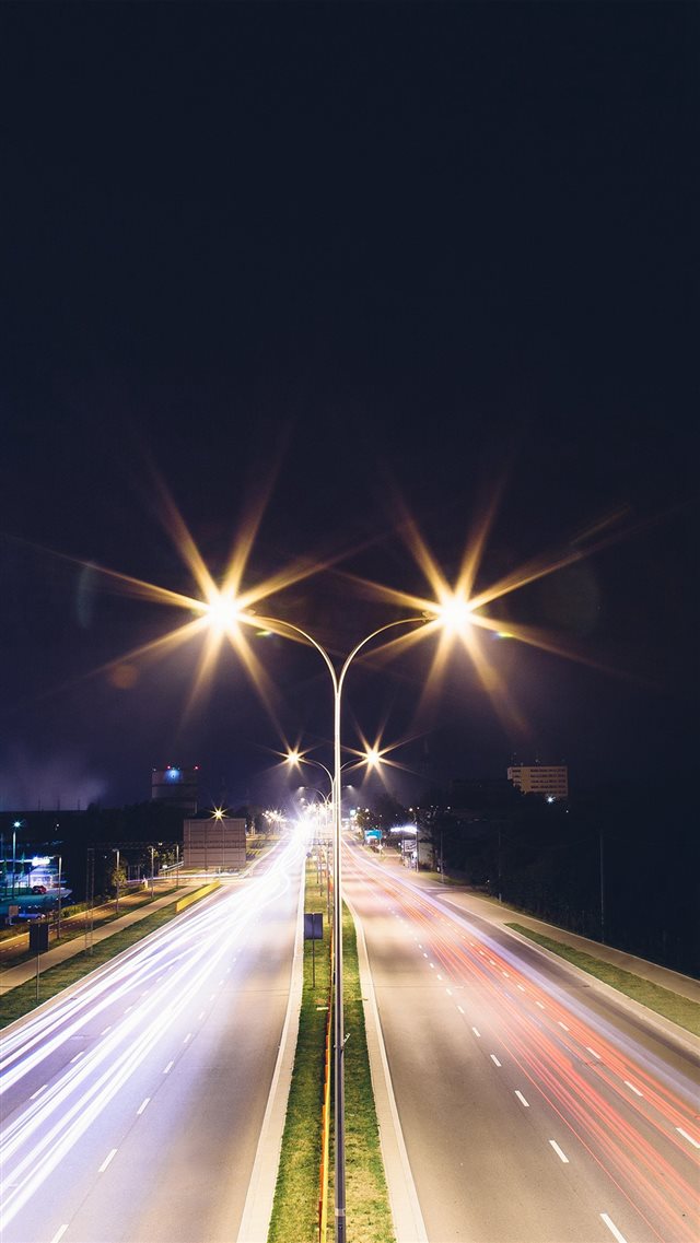 Night Road Exposure Dark Light City Car iPhone 8 wallpaper 