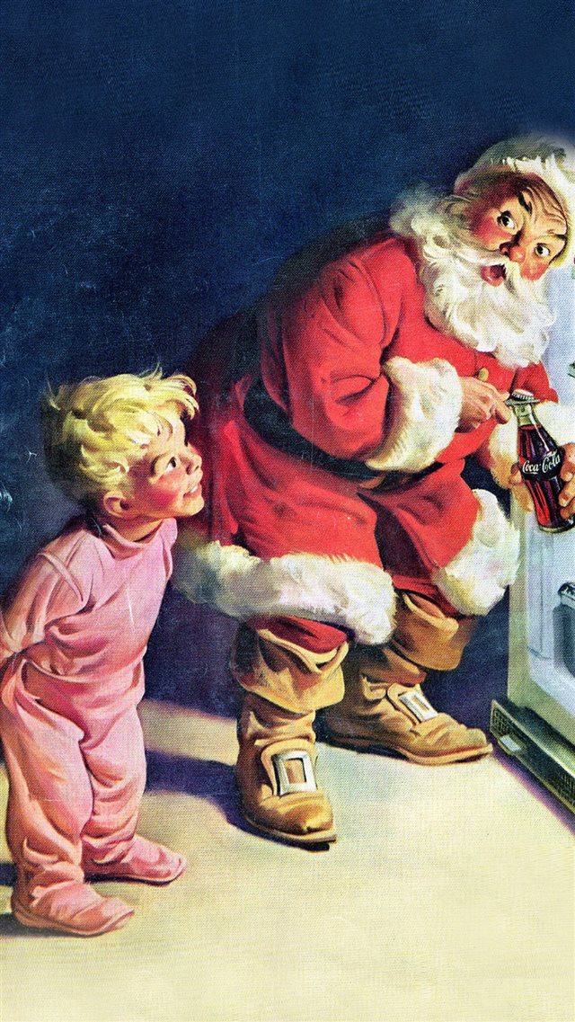 Santa Claus Coca Cola Fridge iPhone 8 wallpaper 
