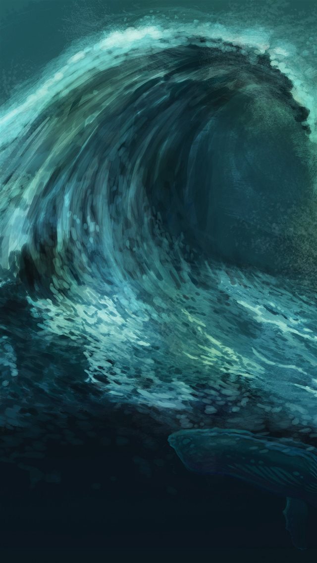 Wave Green Whale Art Illust iPhone 8 wallpaper 