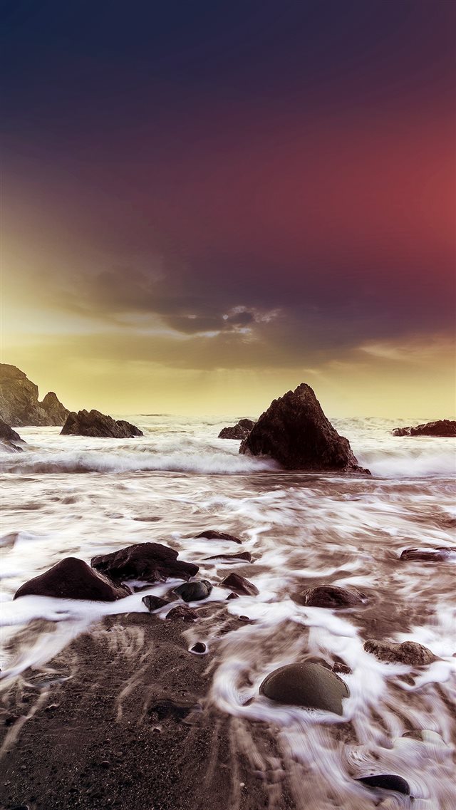 Wave Ocean Beach Red Flare Nature iPhone 8 wallpaper 