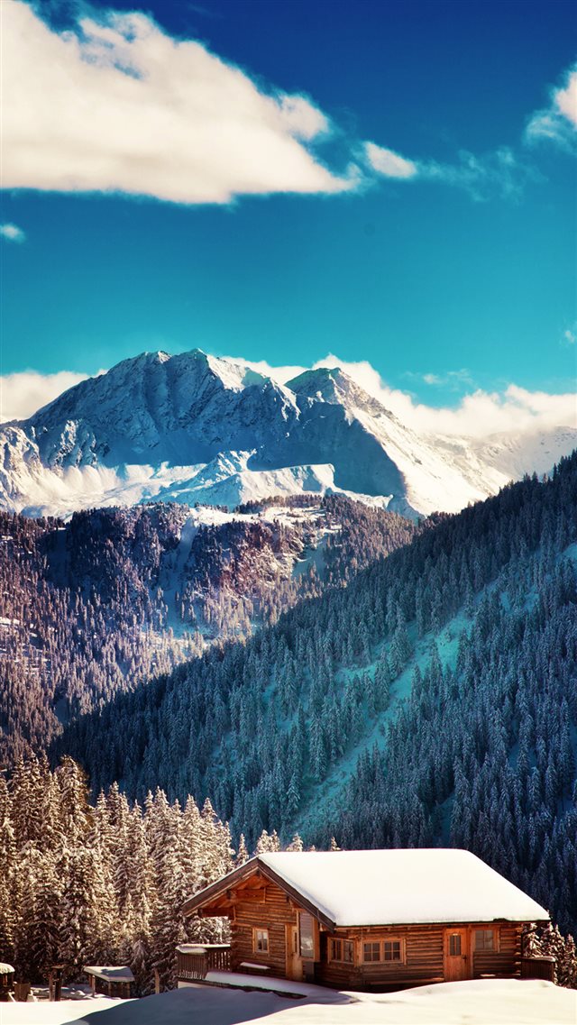 Mountains Chalet Winter Landscape iPhone 8 wallpaper 