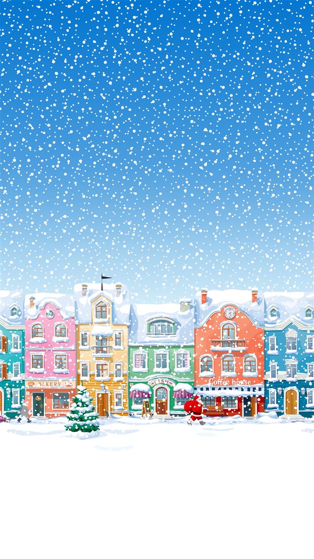 Snowy Town Santa Claus Delivering Christmas Presents iPhone 8 wallpaper 