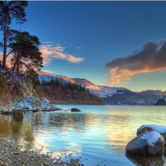 Nature Mountain Lake Sunset Landscape iPad wallpaper 