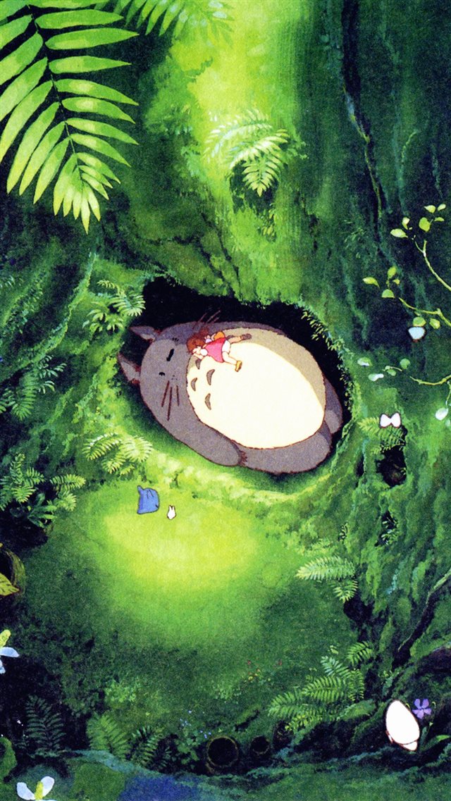 Japan Totoro Art Green Anime Illustration iPhone 8 wallpaper 