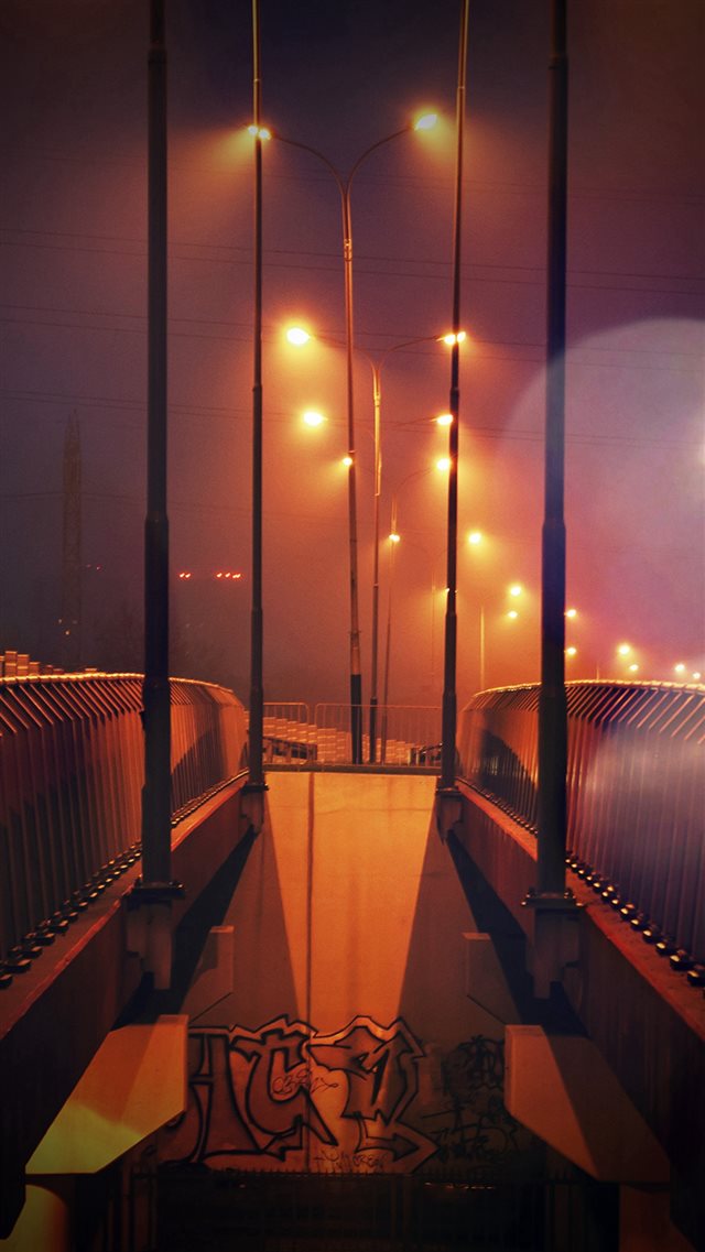 Night Bridge City View Lights Street Orange Flare iPhone 8 wallpaper 
