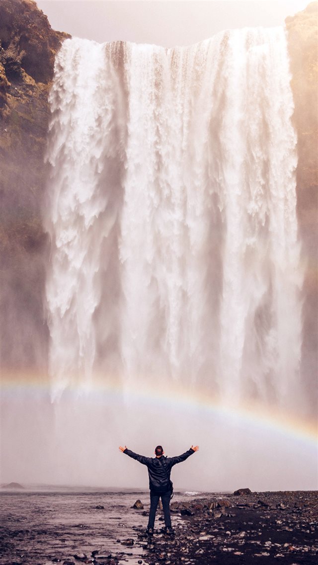 Waterfall Rainbow Nature Mountain iPhone 8 wallpaper 