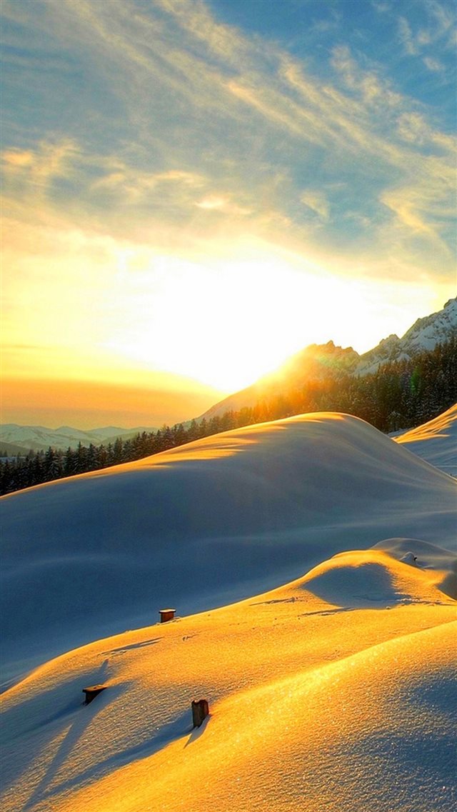 Sunshine Sunset Snow Landscape iPhone 8 wallpaper 