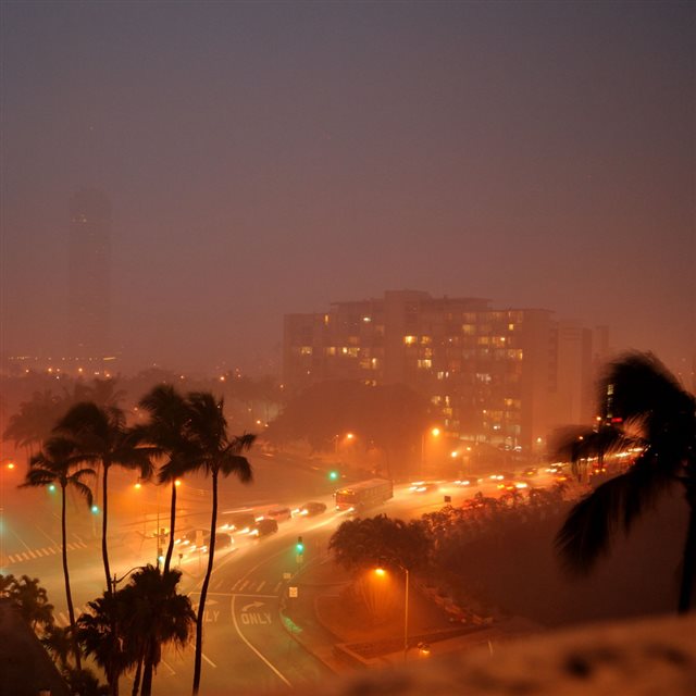 Rainy Tropical Night City iPad wallpaper 