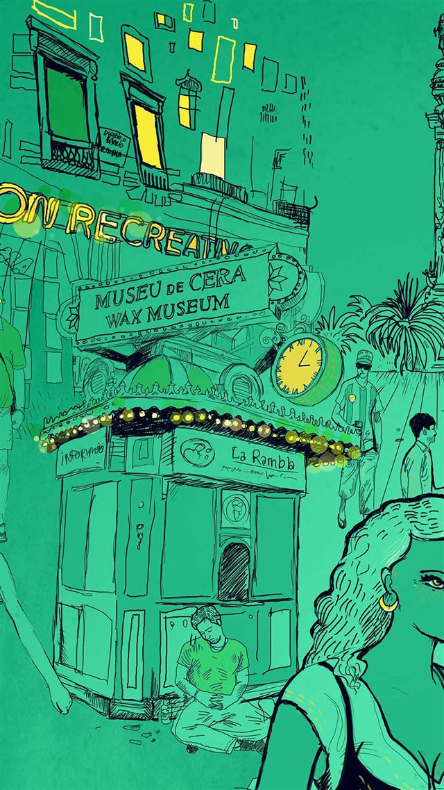 Wax Museum Art Illustration Green Street iPhone 8 wallpaper 