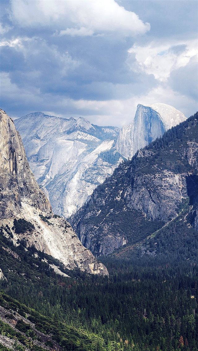 Yosemite Mountain Nature Rock Sky Forest Cloud Blue iPhone 8 wallpaper 