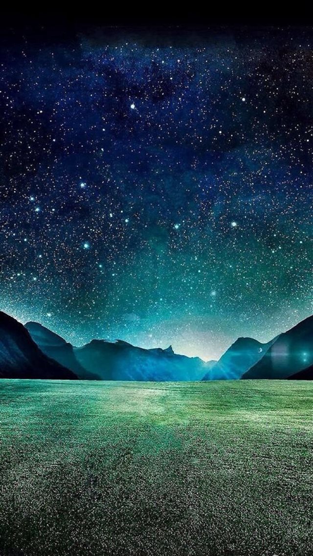 Dark Night Starry Shiny Mountain Grass Field iPhone 8 wallpaper 