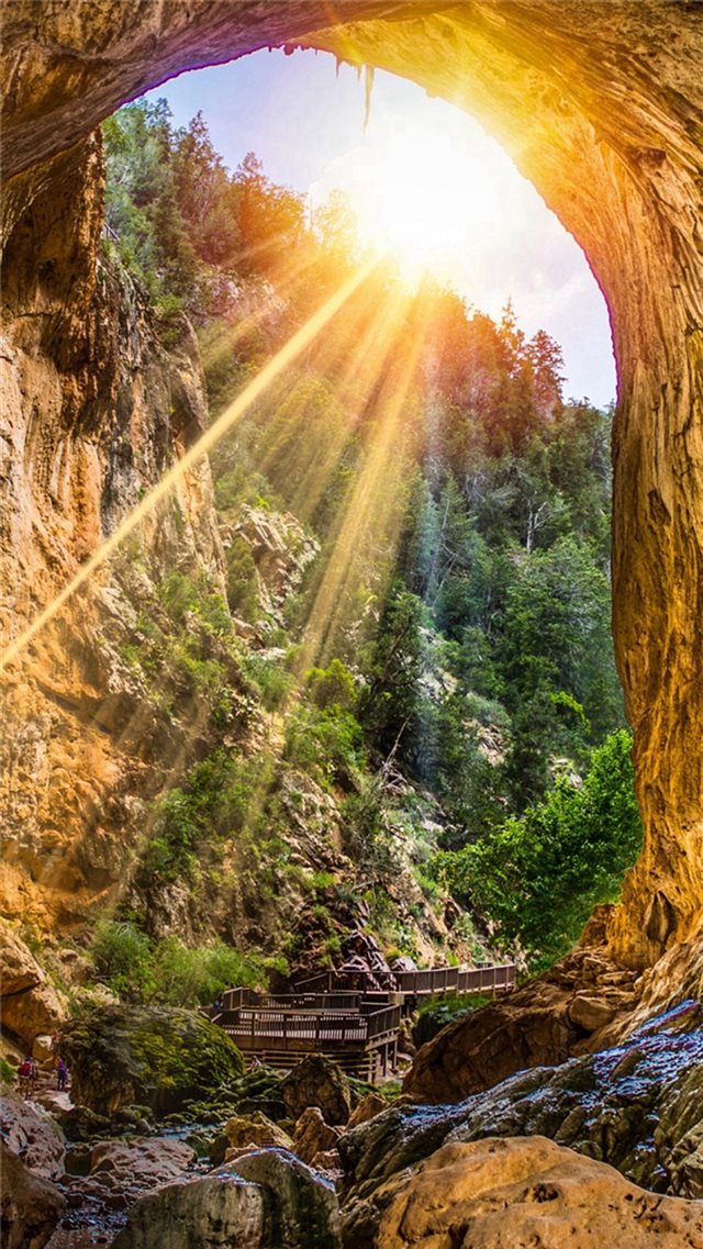 Mountain Cliff Cave Sunshine Scenery iPhone 8 wallpaper 