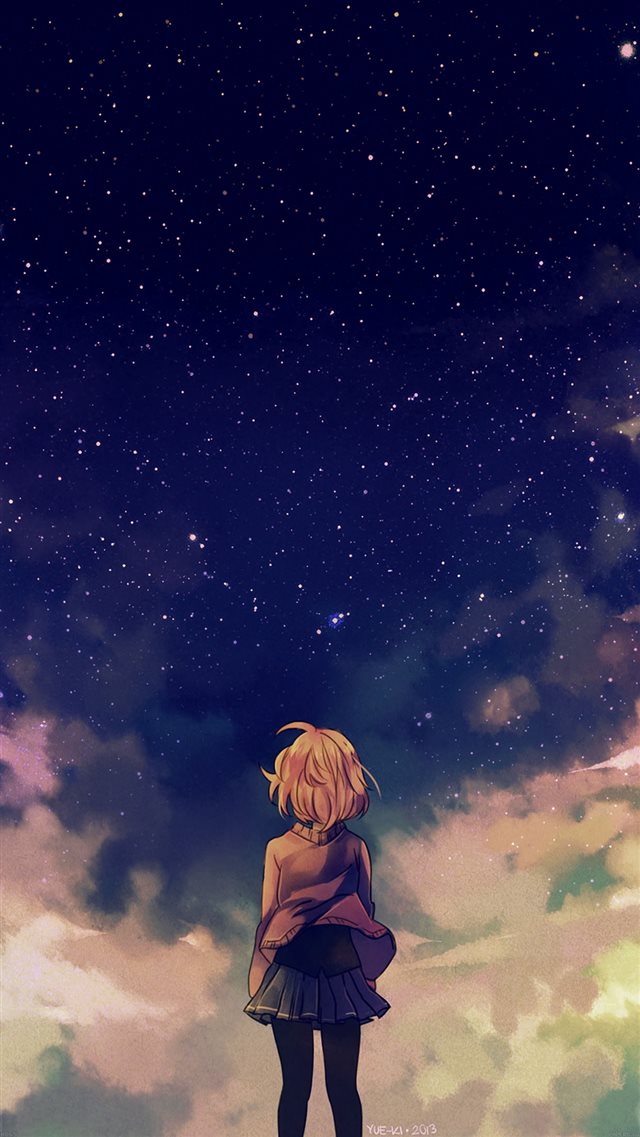 Starry Space Illust Anime Girl iPhone 8 wallpaper 