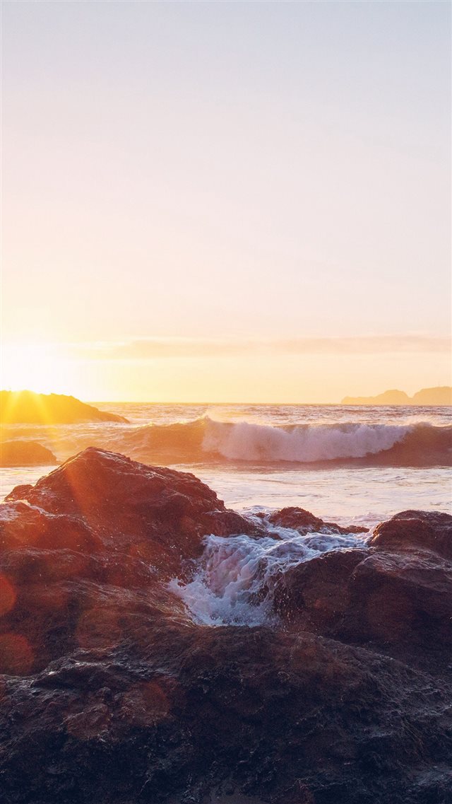 Sea Ocean Nature Sunset Rock Wave iPhone 8 wallpaper 