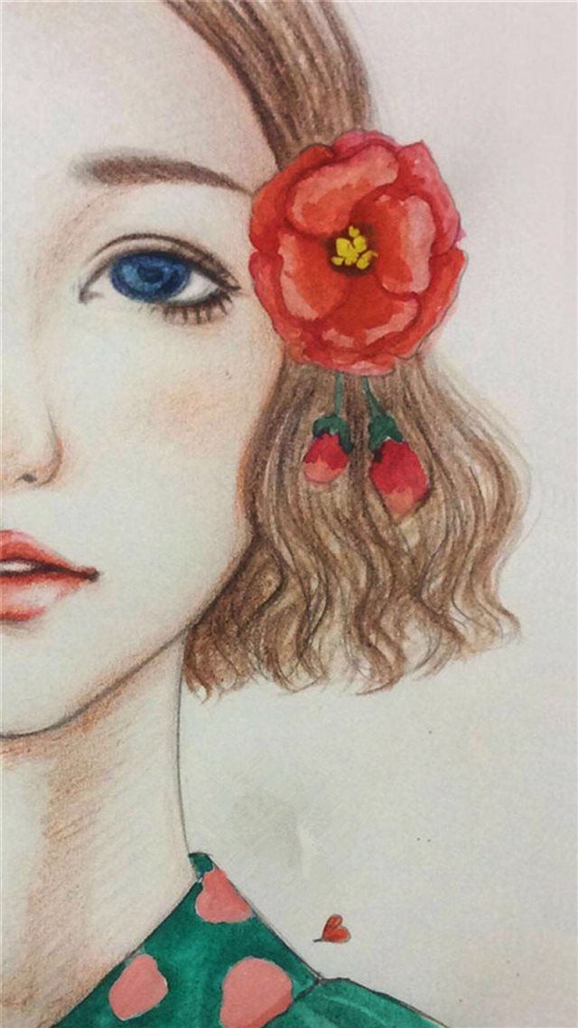 Drawn Illust Art Sweet Girl Face Side iPhone 8 wallpaper 