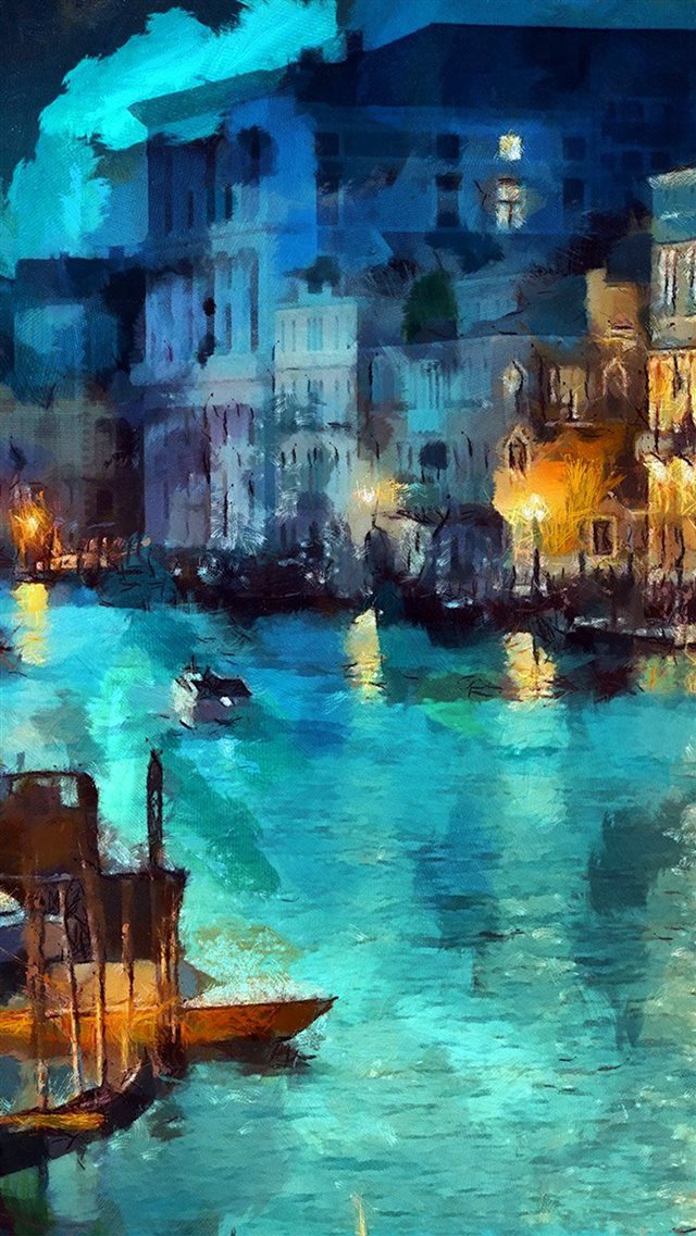 Art Classic Painting Water Lake Night Blue iPhone 8 wallpaper 