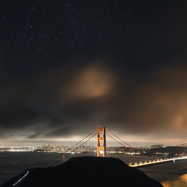 Golden Bridge Sky Star Milkyroad River City Night Dark iPad wallpaper 