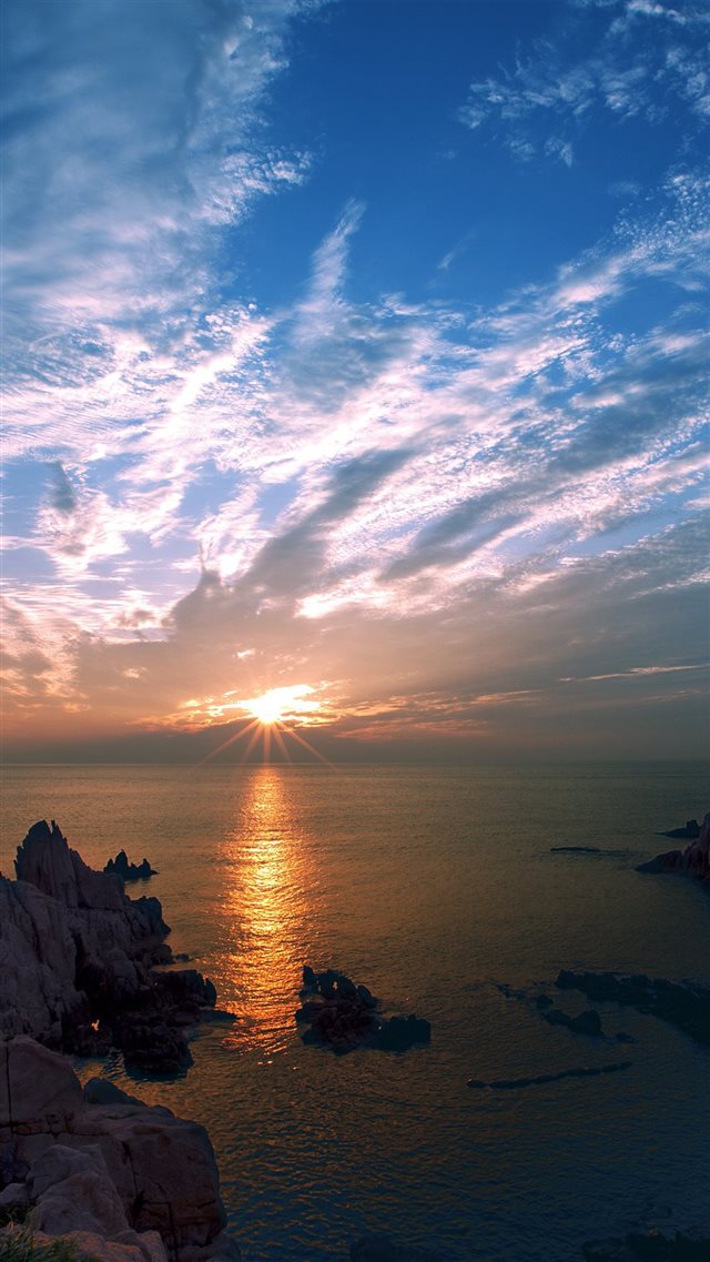 Sunset Sky Cloud Sea Rock Bridge Nature iPhone 8 wallpaper 