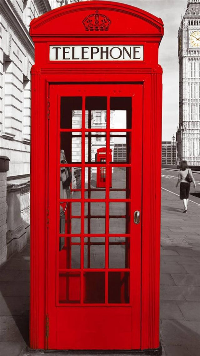 England City Street Red Telephone Booth iPhone 8 wallpaper 