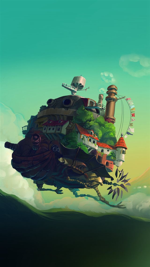 Studio Ghibli Castle Anime Green Peace Art Illustration iPhone 8 wallpaper 