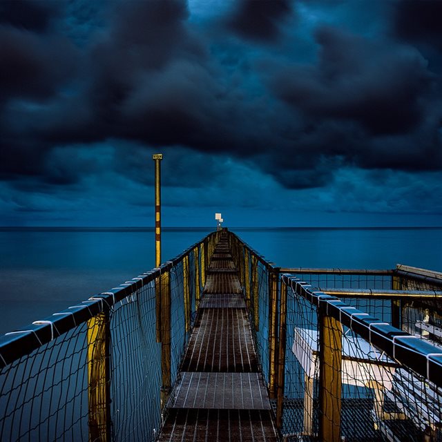 Sea Night Blue Dark Bridge Ocean iPad wallpaper 