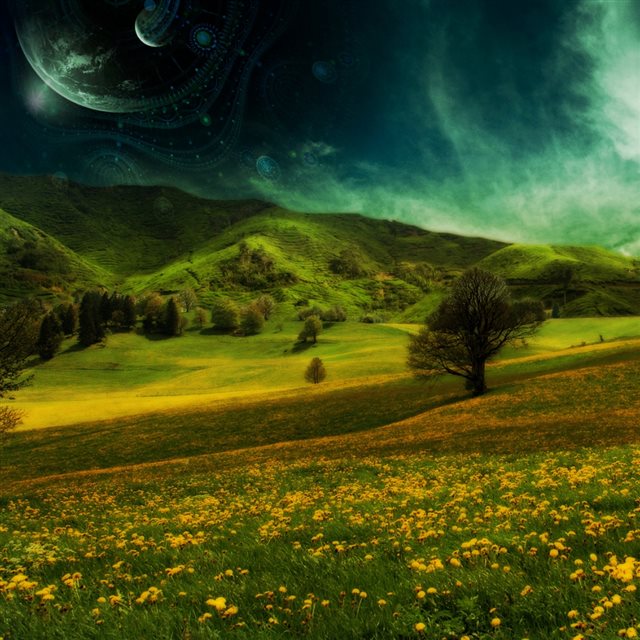 Nature Sky View Green Hill Scenery iPad wallpaper 