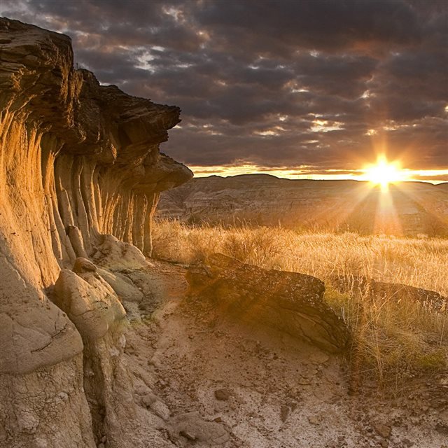 Rock Mountain Sunset Sunshine Landscape iPad wallpaper 