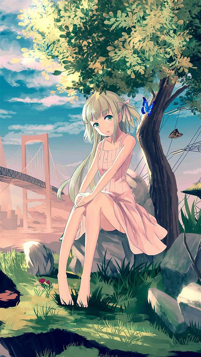 Cute Anime Girl Sunset Illustration Art iPhone 8 wallpaper 