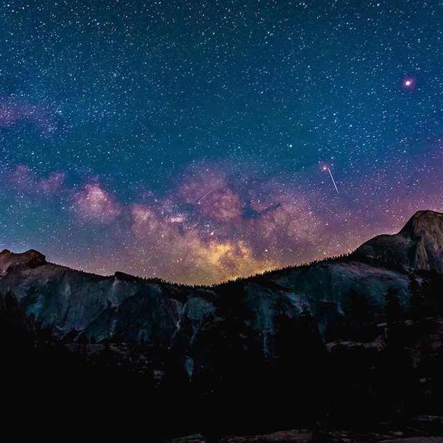 Aurora Star Night Sky Space Blue Mountain iPad wallpaper 