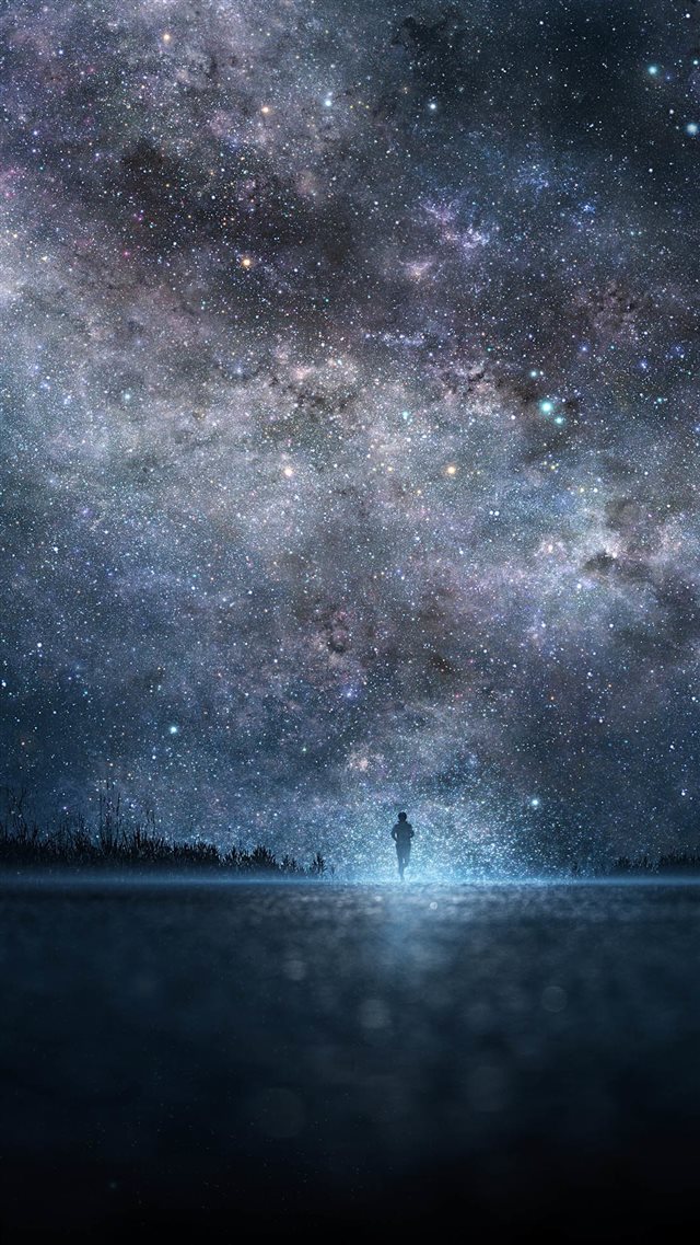 Amazing Shiny Starry Skyscape Lonely Man Shadow iPhone 8 wallpaper 