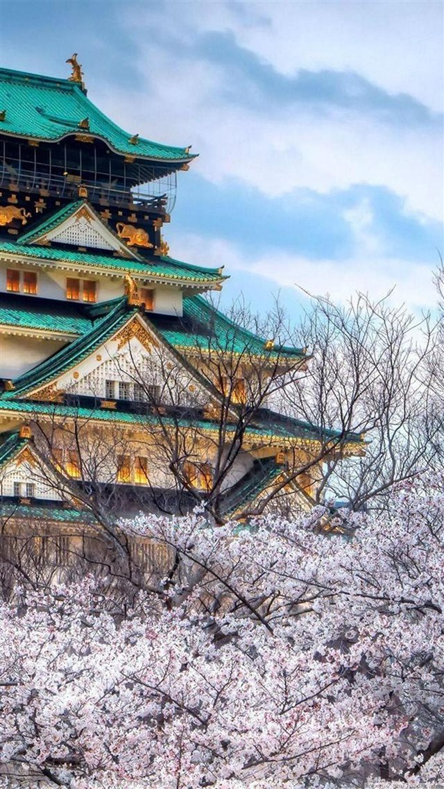 Cherry Blossoms Temple Architecture iPhone 8 wallpaper 