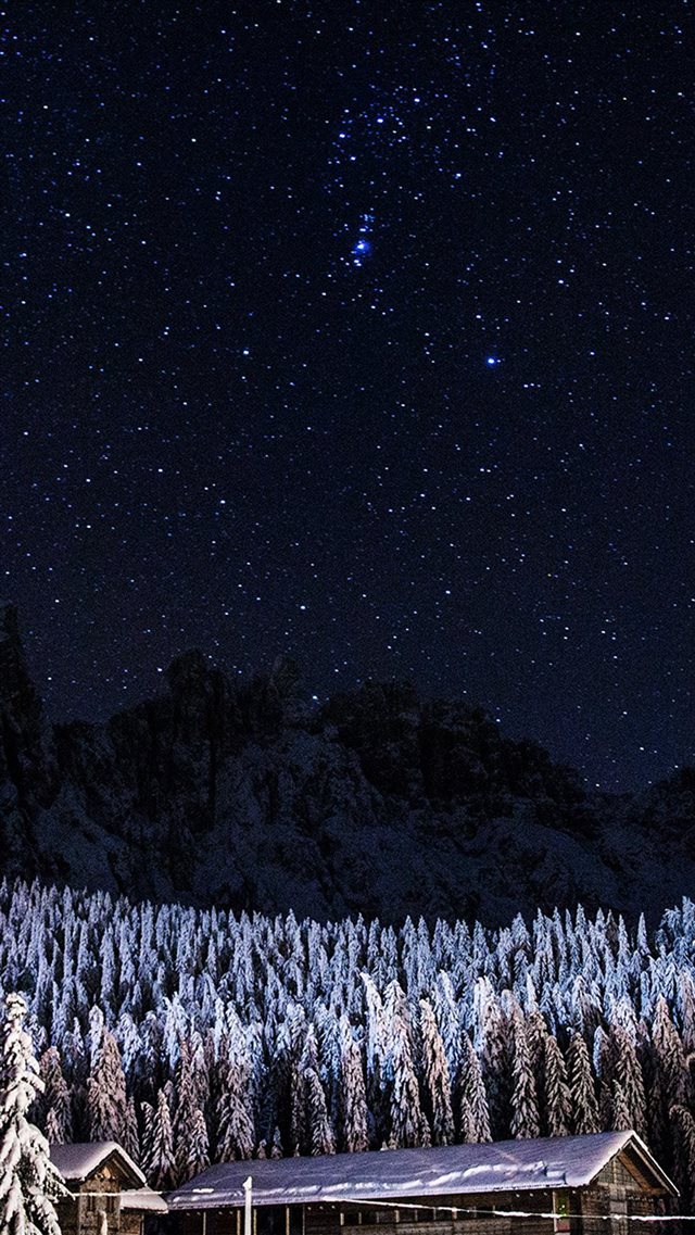 Night Mountain Sky Space Star Cold Winter iPhone 8 wallpaper 