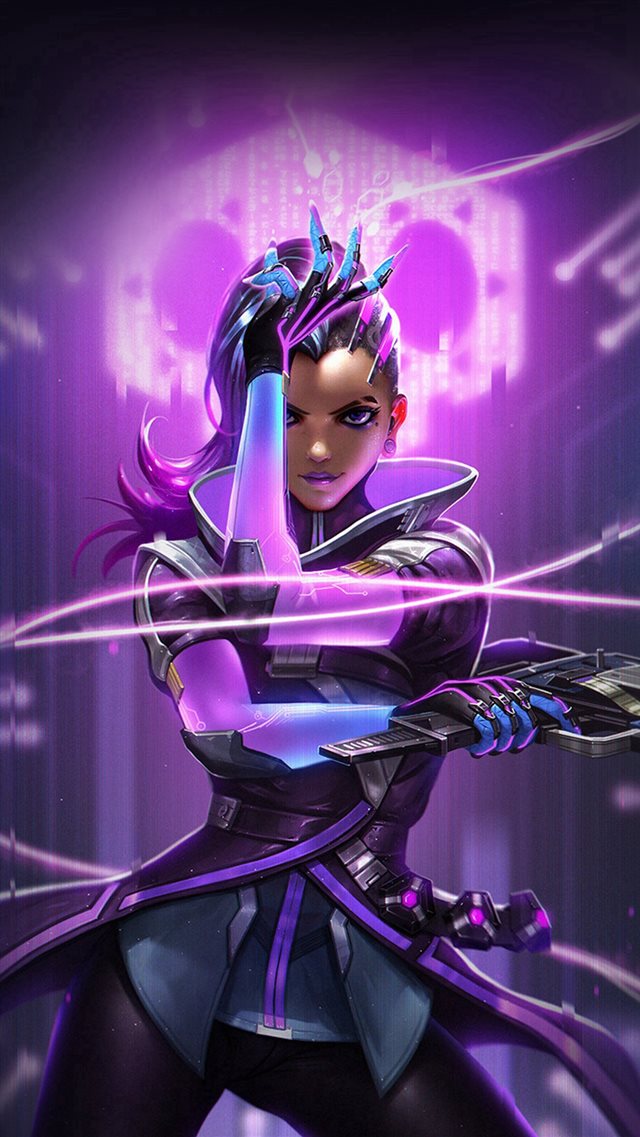 Overwatch Sombra Purple Game Hero Illustration Art iPhone 8 wallpaper 