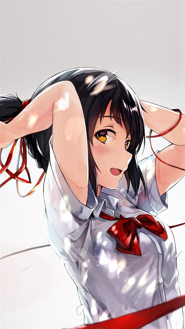 Yourname Anime Film Girl Red Ribbon Illustration Art iPhone 8 wallpaper 