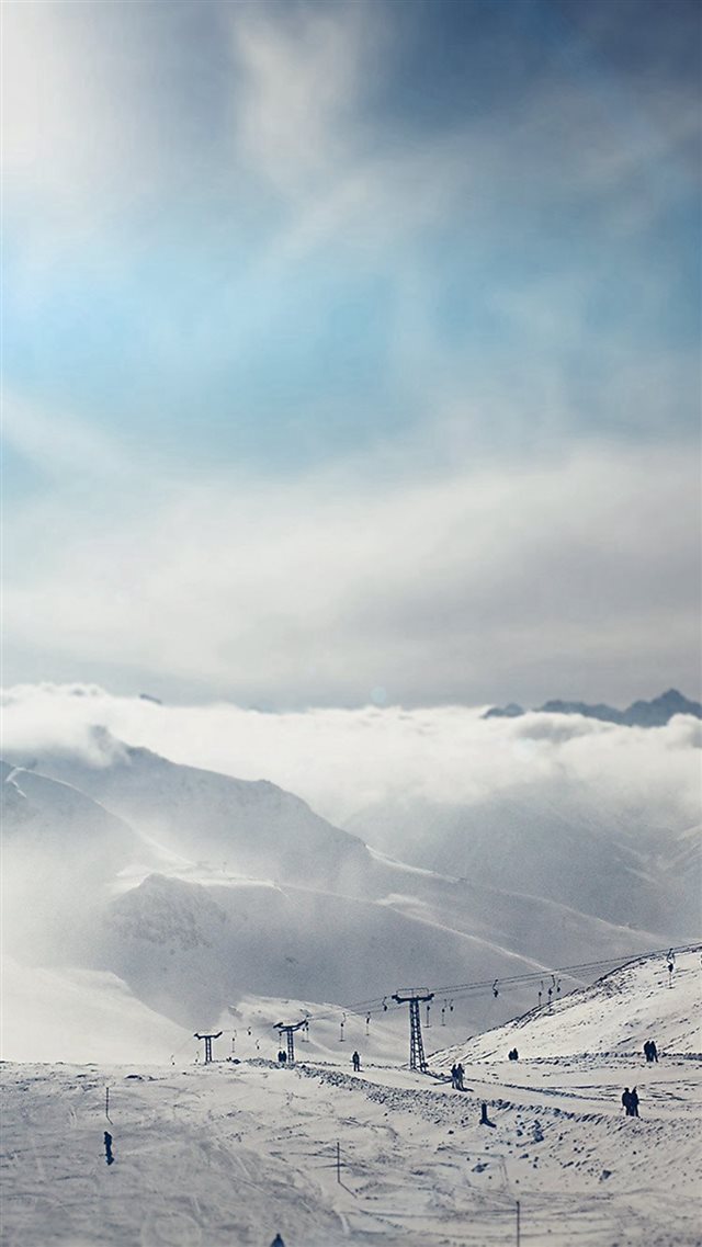 Snow Ski Winter Play Mountain Sunny Bokeh Flare Blue iPhone 8 wallpaper 