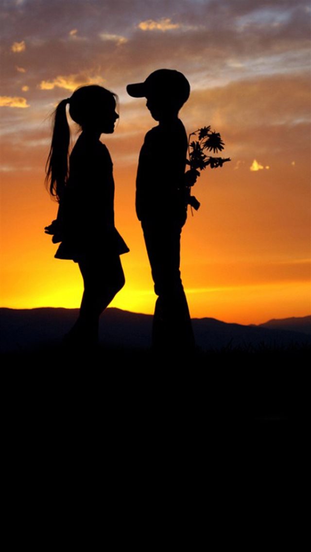 Mountain Top Cute Lovely Kids Silhouette Romantic Scene iPhone 8 wallpaper 