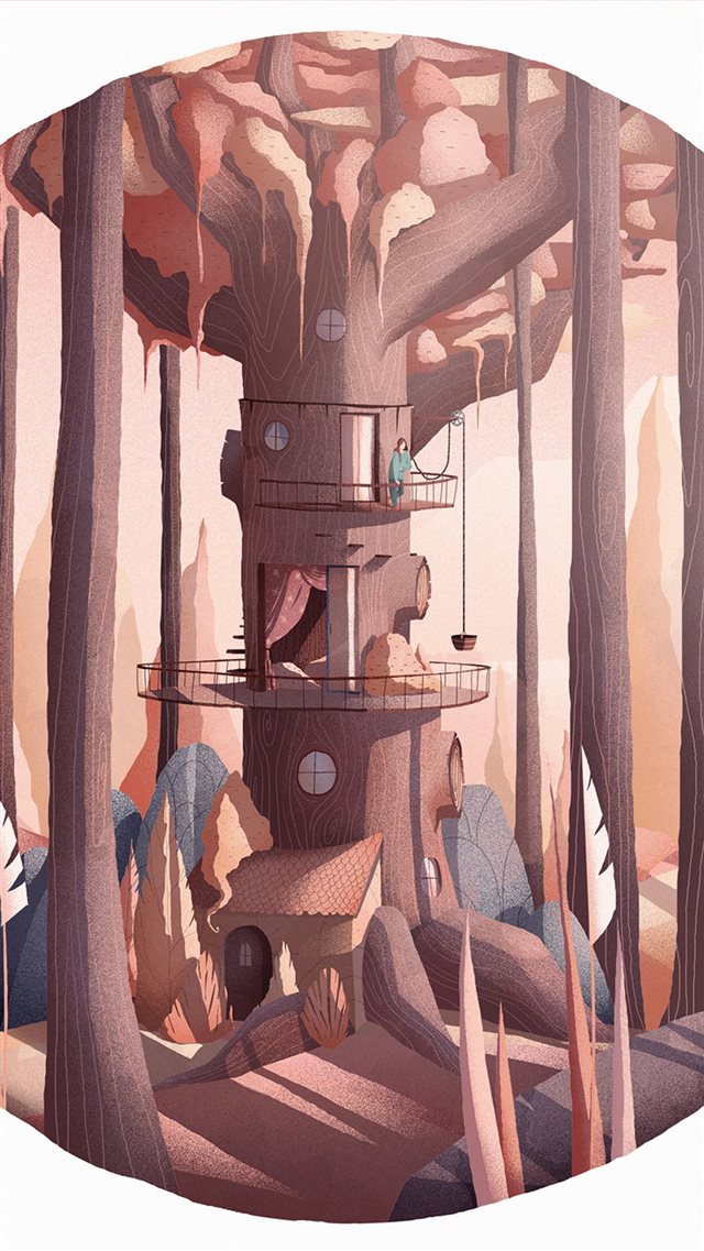 Matin Ordinaire Illustration Art Wood Warm Happy iPhone 8 wallpaper 