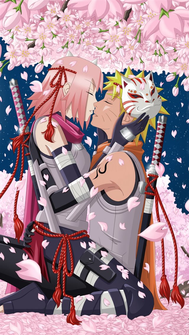 Anime Naruto Uzumaki Naruto Haruno Sakura Girl Man Night Moon Trees Cherry iPhone 8 wallpaper 